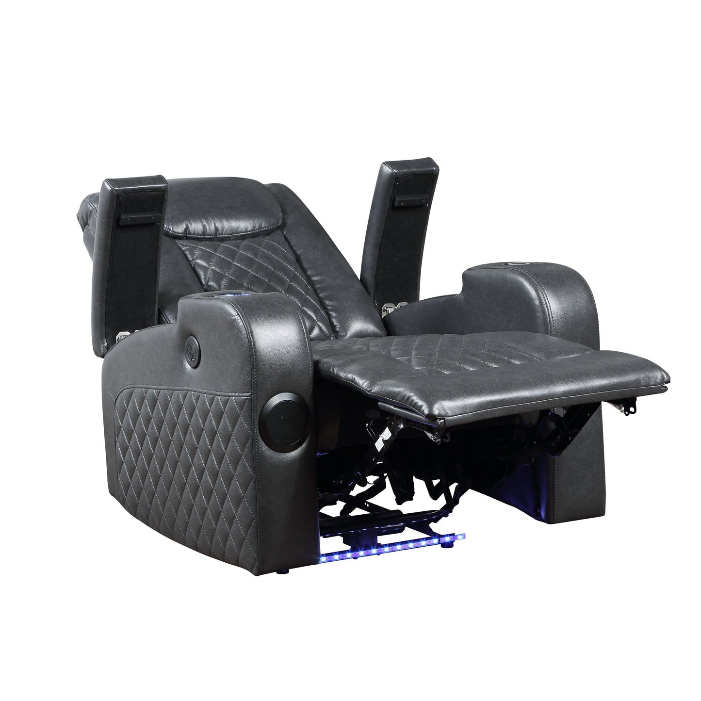 Alair Dark Gray Leather Aire Power Motion Recliner W/Bluetooth, Wireless Charger Cupholder