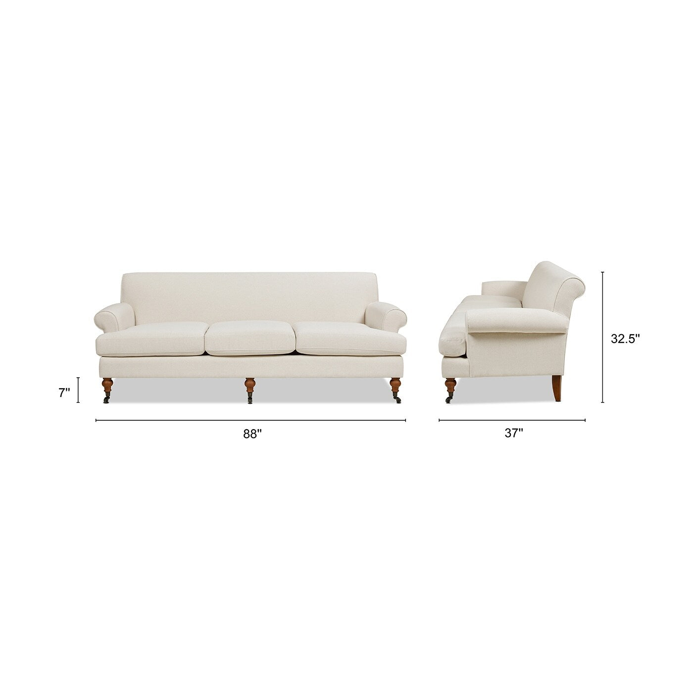 Alana Lawson 88 Inch Living Room Sofa â?Three Cushion Couch with Rolled Arms and Tight Back â?Minimal Assembly Required