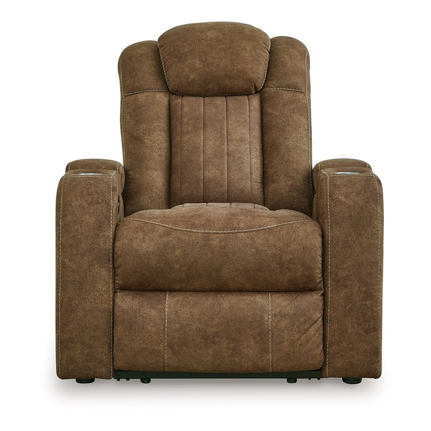 Alexy Power Recliner Chair, Cupholder, USB Port, Brown Faux Leather