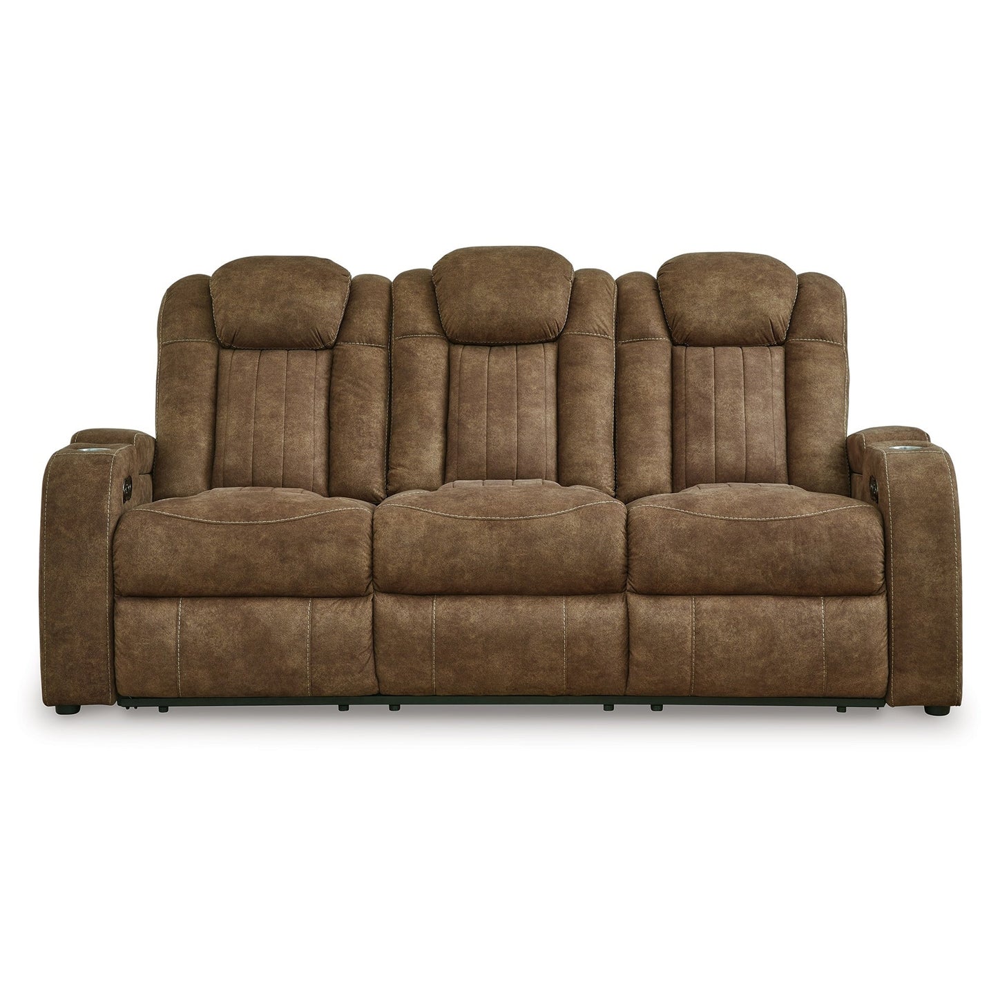 Alexy Power Recliner Sofa, USB, Storage, Brown Faux Leather 86 Inch