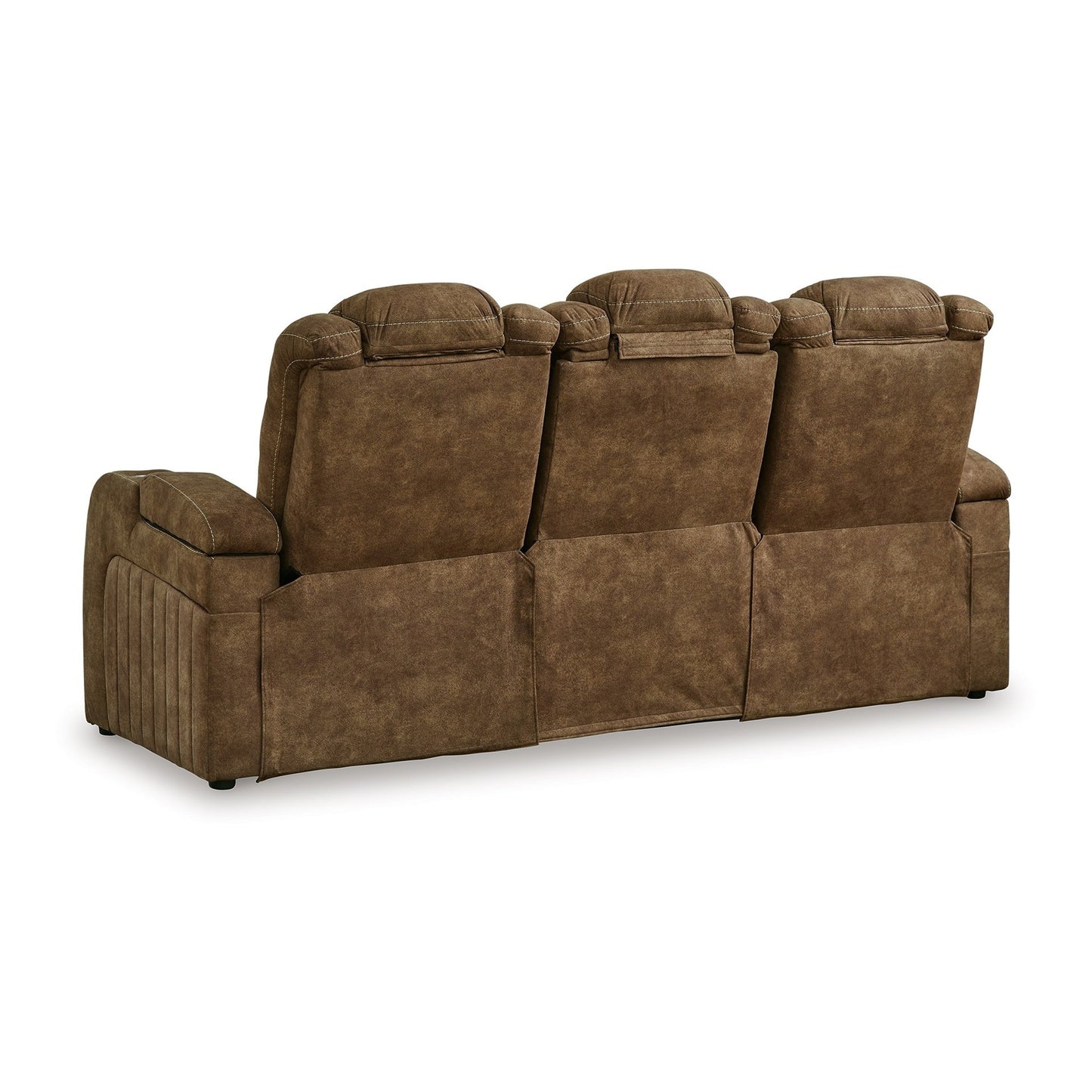Alexy Power Recliner Sofa, USB, Storage, Brown Faux Leather 86 Inch