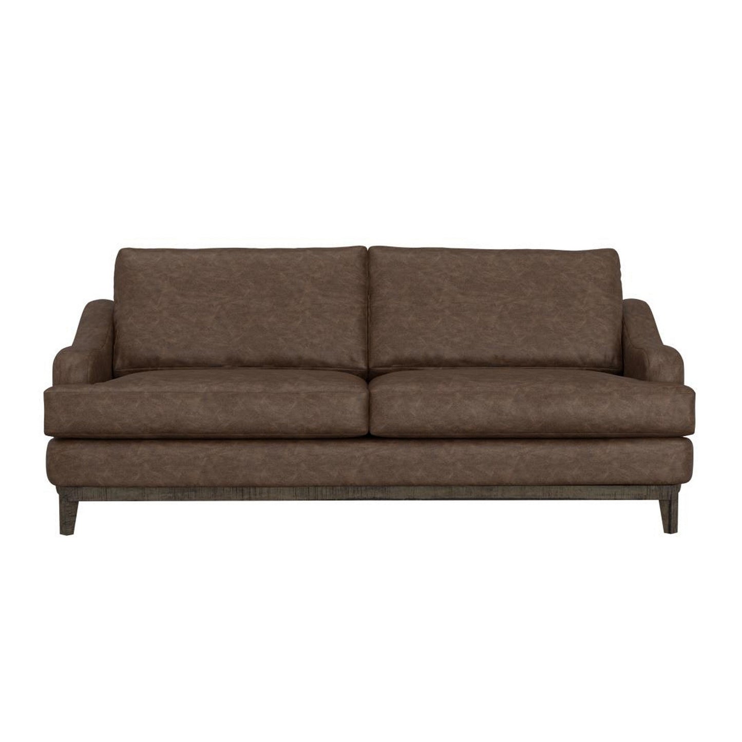 Alfi Sofa, 85 Inch, 2 Accent Pillows, Modern Dark Brown Faux Leather