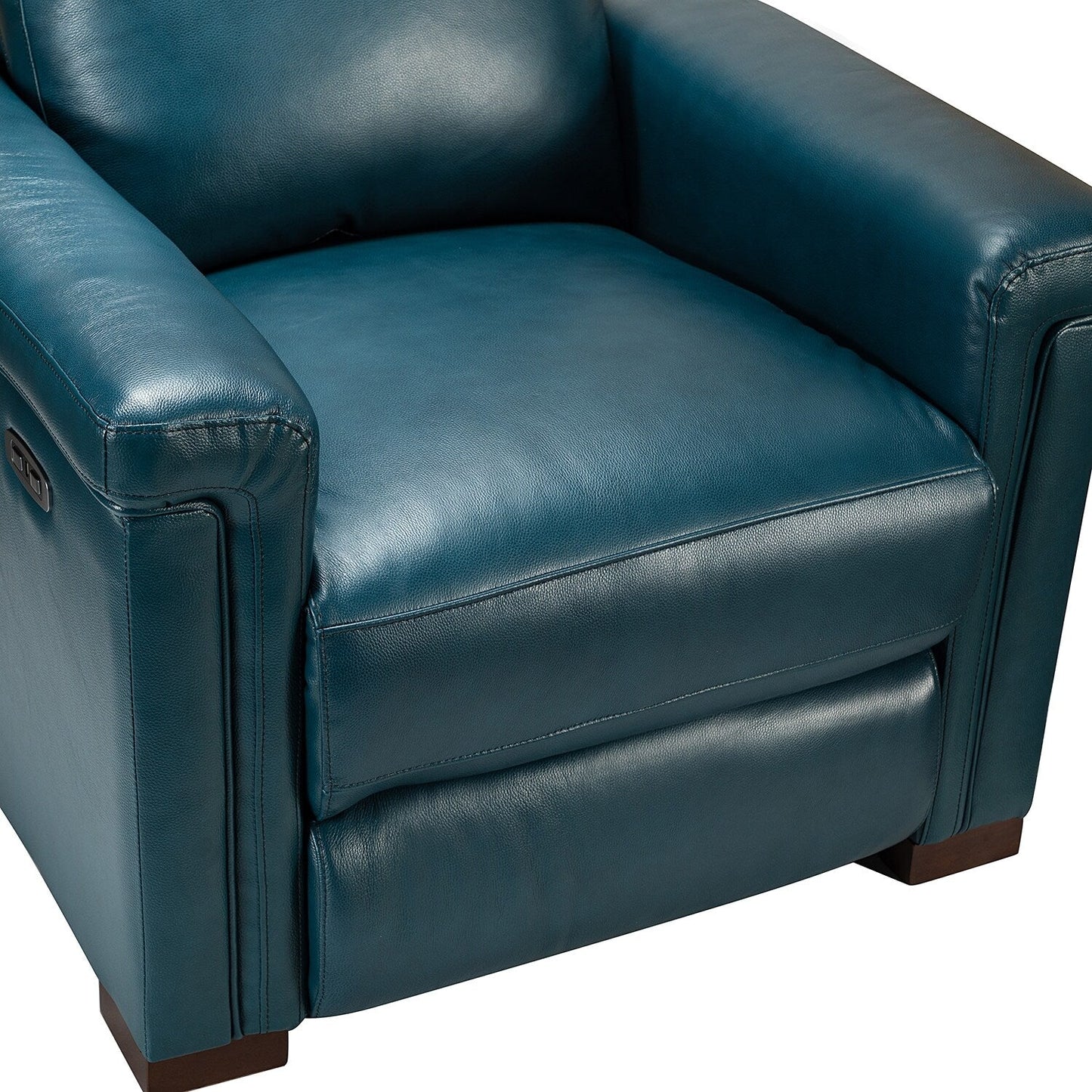 Alicia 34.65 Wide Contemporary Classic Genuine Leather Power Recliner With USB Port