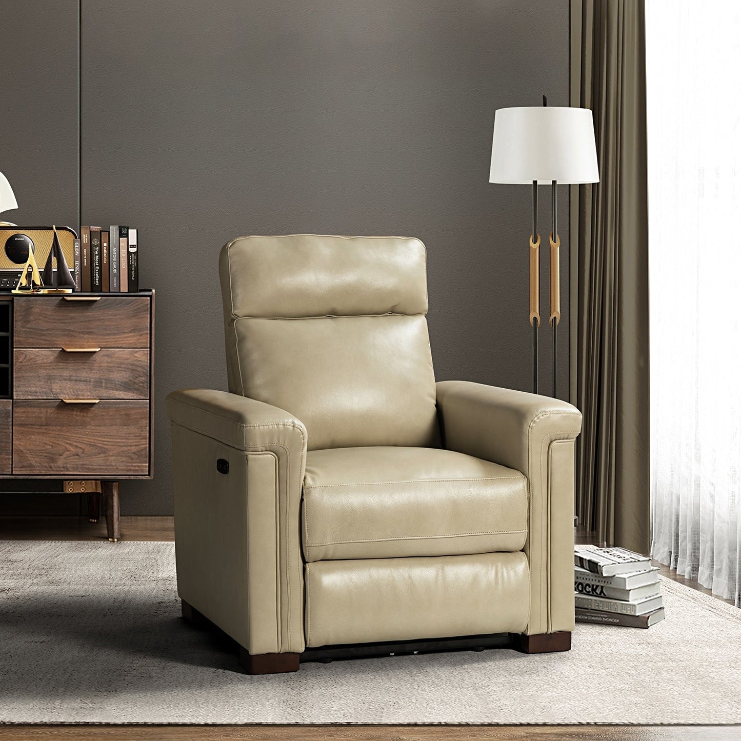 Alicia 34.65 Wide Contemporary Classic Genuine Leather Power Recliner With USB Port
