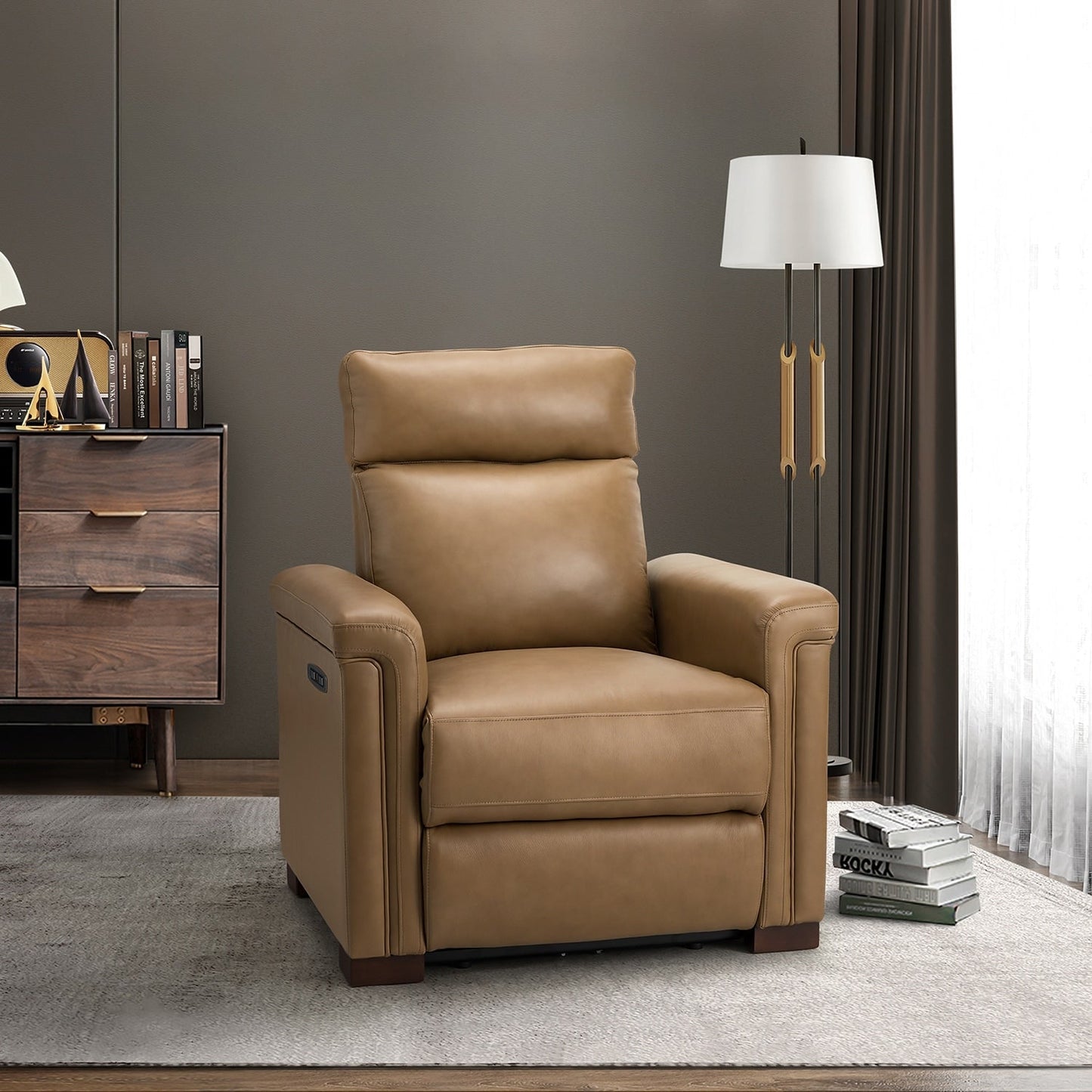 Alicia 34.65 Wide Contemporary Classic Genuine Leather Power Recliner With USB Port