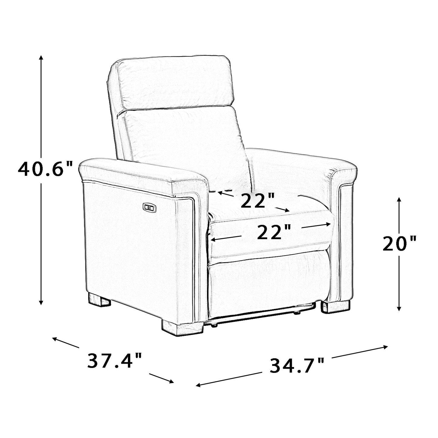 Alicia 34.65 Wide Contemporary Classic Genuine Leather Power Recliner With USB Port