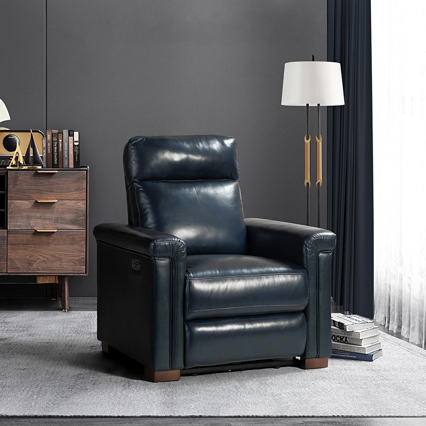 Alicia 34.65 Wide Contemporary Classic Genuine Leather Power Recliner With USB Port