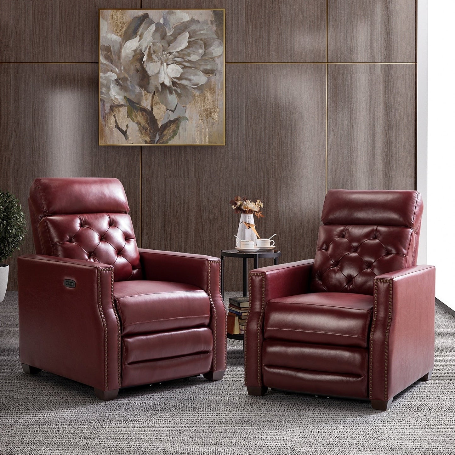 Alina 31.50Wide Genuine Leather Power Recliner with USB Port, Set of 2