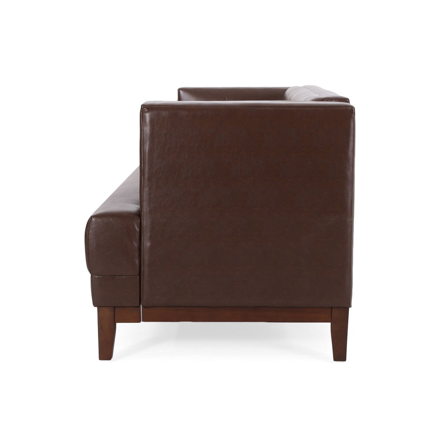 Alio Sofa, 3 Seater, 81 Inch, Tuxedo Arms, Tufted Brown Faux Leather