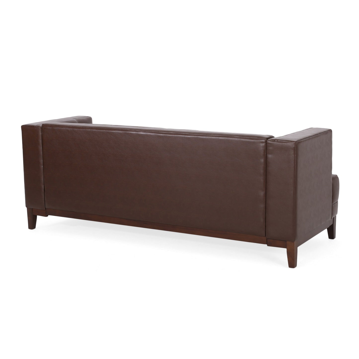 Alio Sofa, 3 Seater, 81 Inch, Tuxedo Arms, Tufted Brown Faux Leather