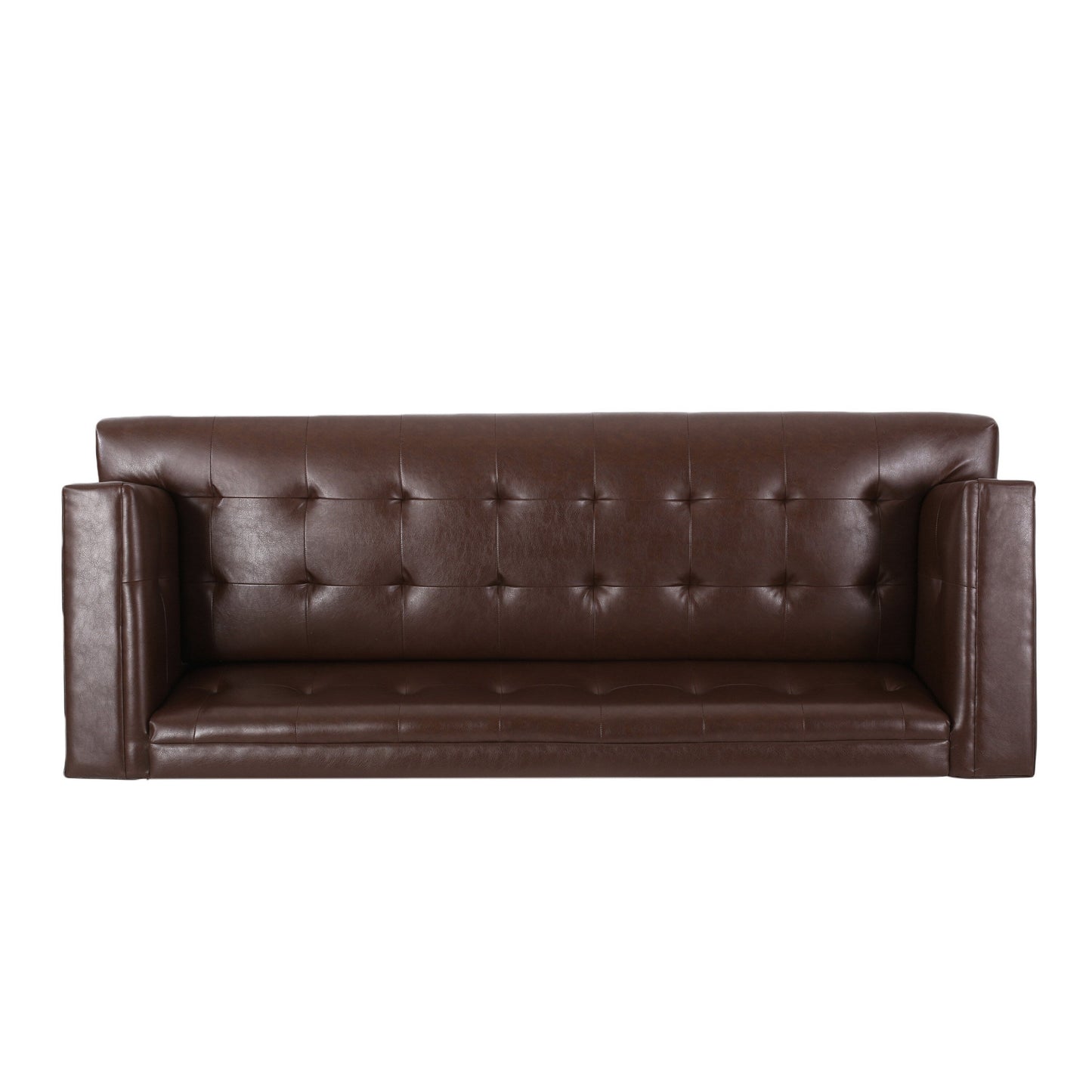 Alio Sofa, 3 Seater, 81 Inch, Tuxedo Arms, Tufted Brown Faux Leather