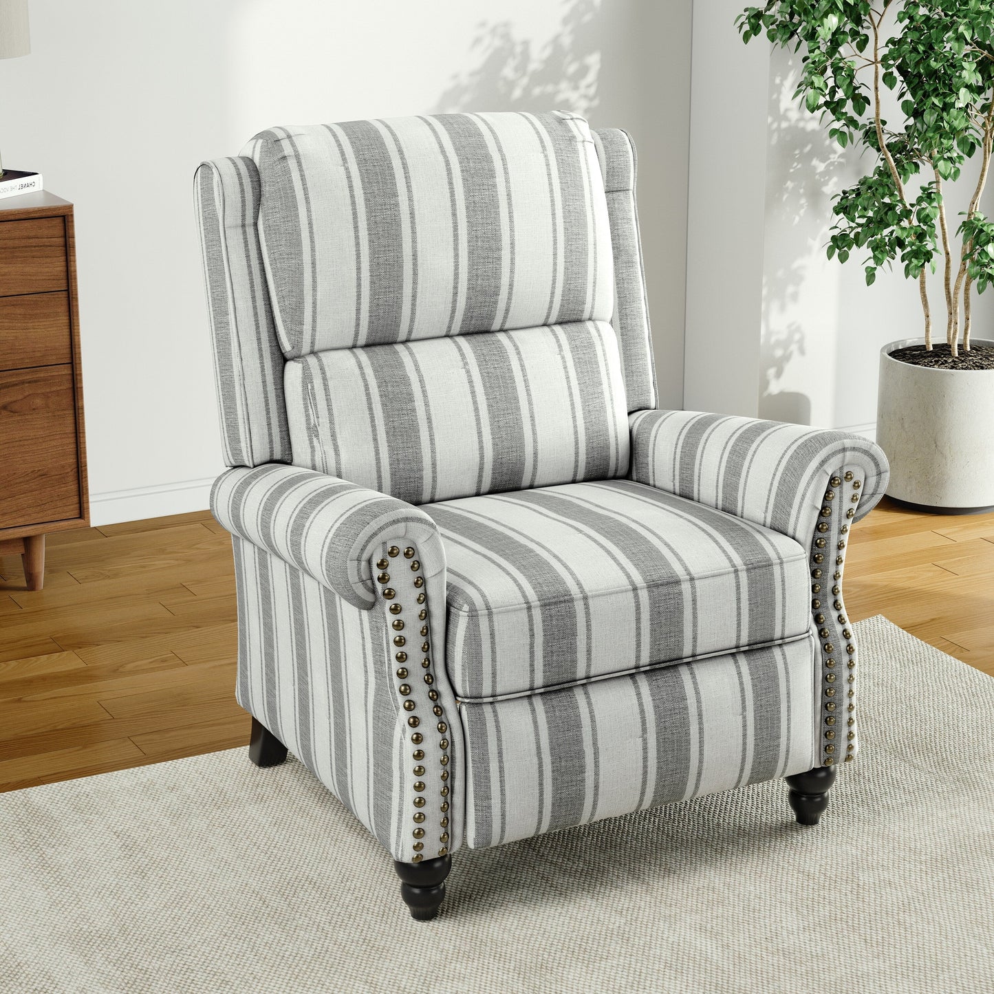 Alisa 35'' W Vegan Leather/ Linen Glider Push Back Recliner Chair