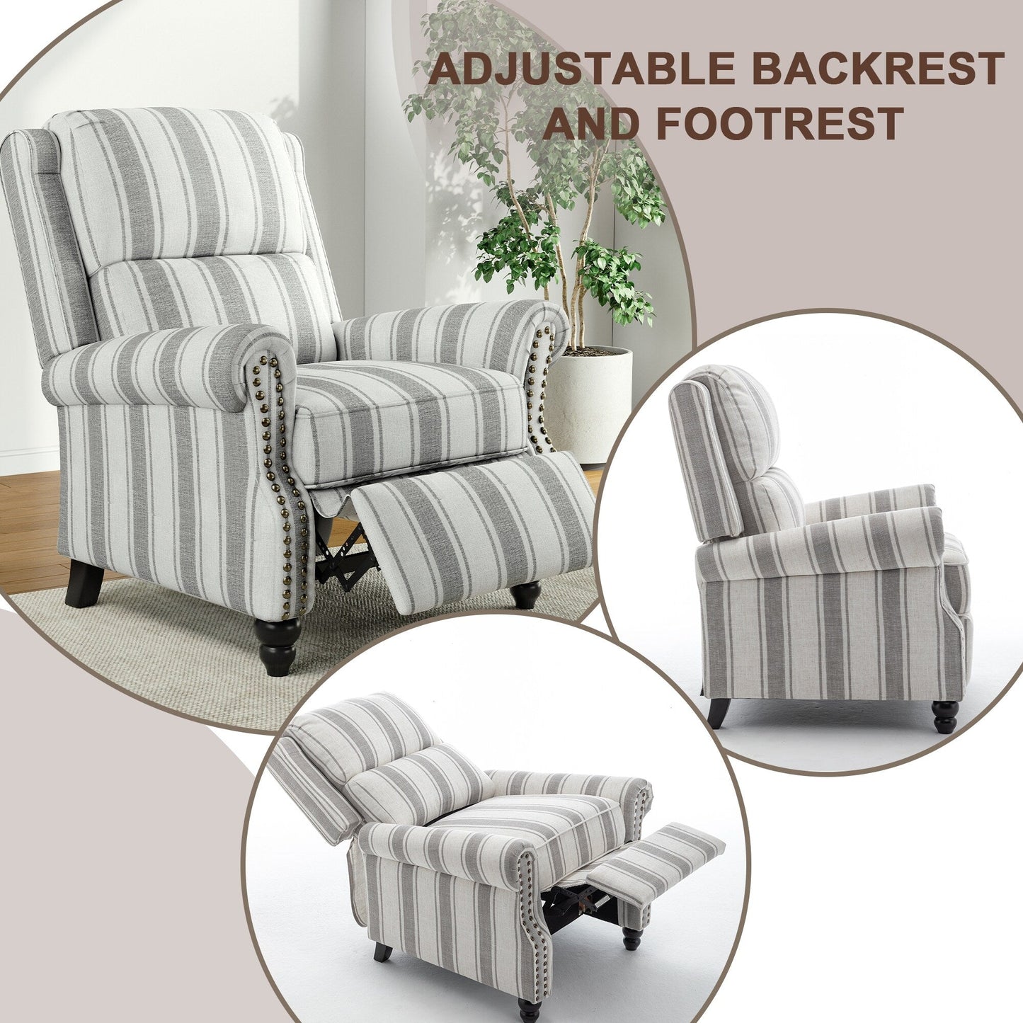 Alisa 35'' W Vegan Leather/ Linen Glider Push Back Recliner Chair