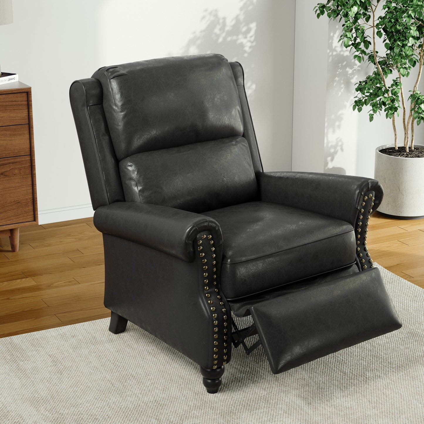 Alisa 35'' W Vegan Leather/ Linen Glider Push Back Recliner Chair