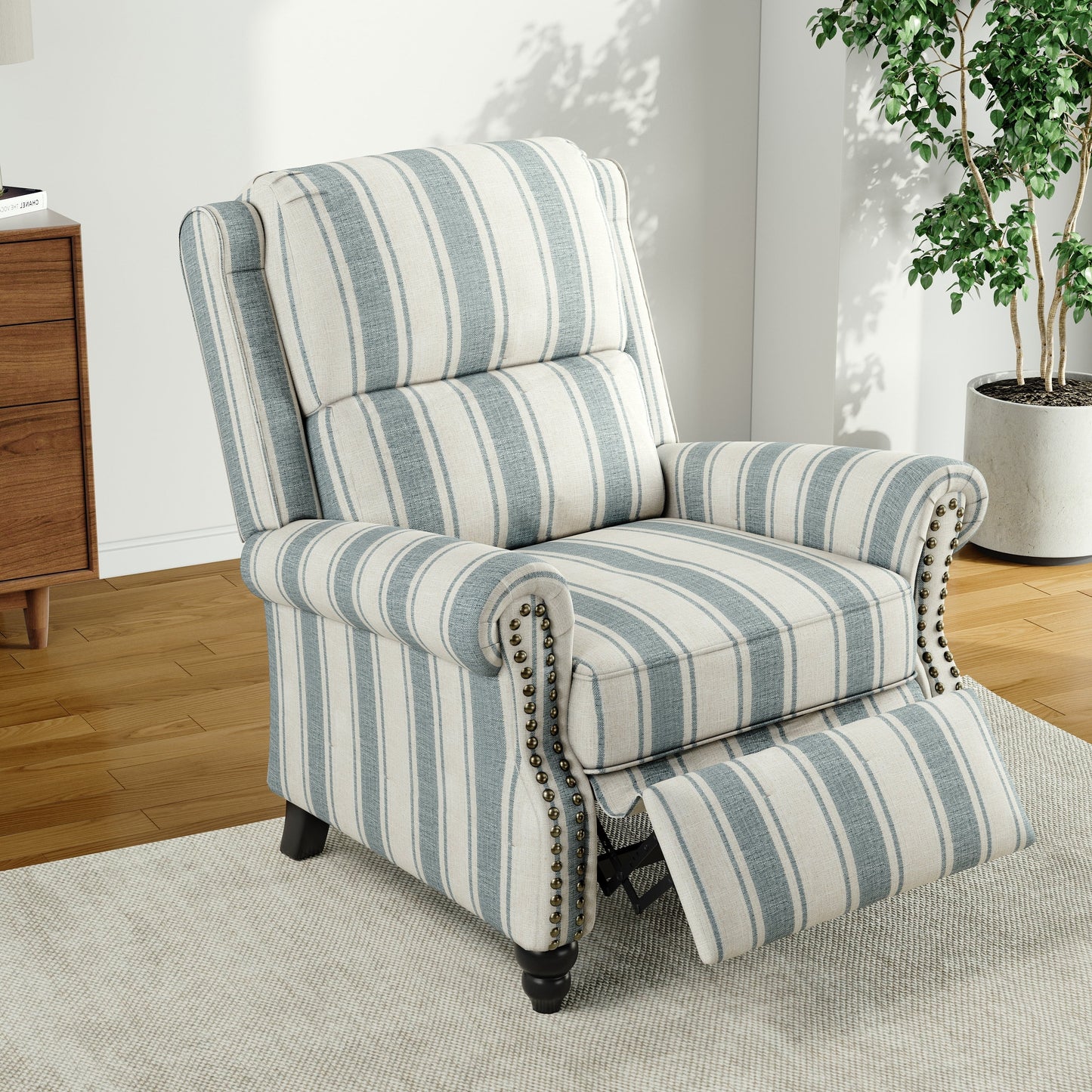 Alisa 35'' W Vegan Leather/ Linen Glider Push Back Recliner Chair