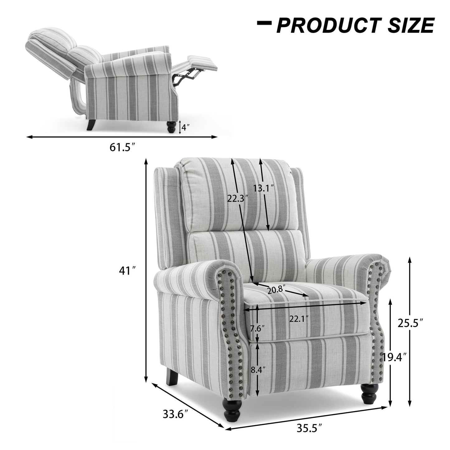 Alisa 35'' W Vegan Leather/ Linen Glider Push Back Recliner Chair