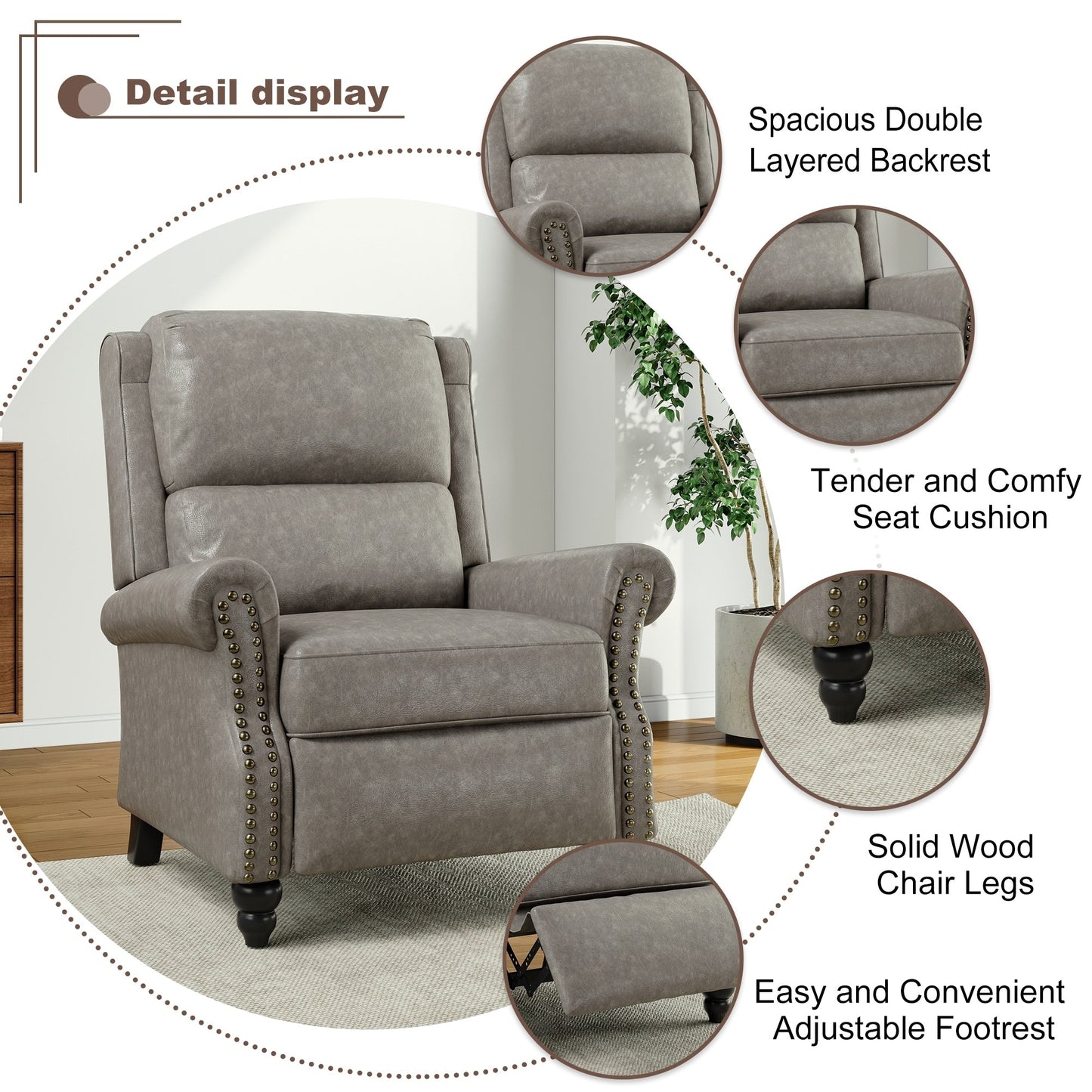 Alisa 35'' W Vegan Leather/ Linen Glider Push Back Recliner Chair