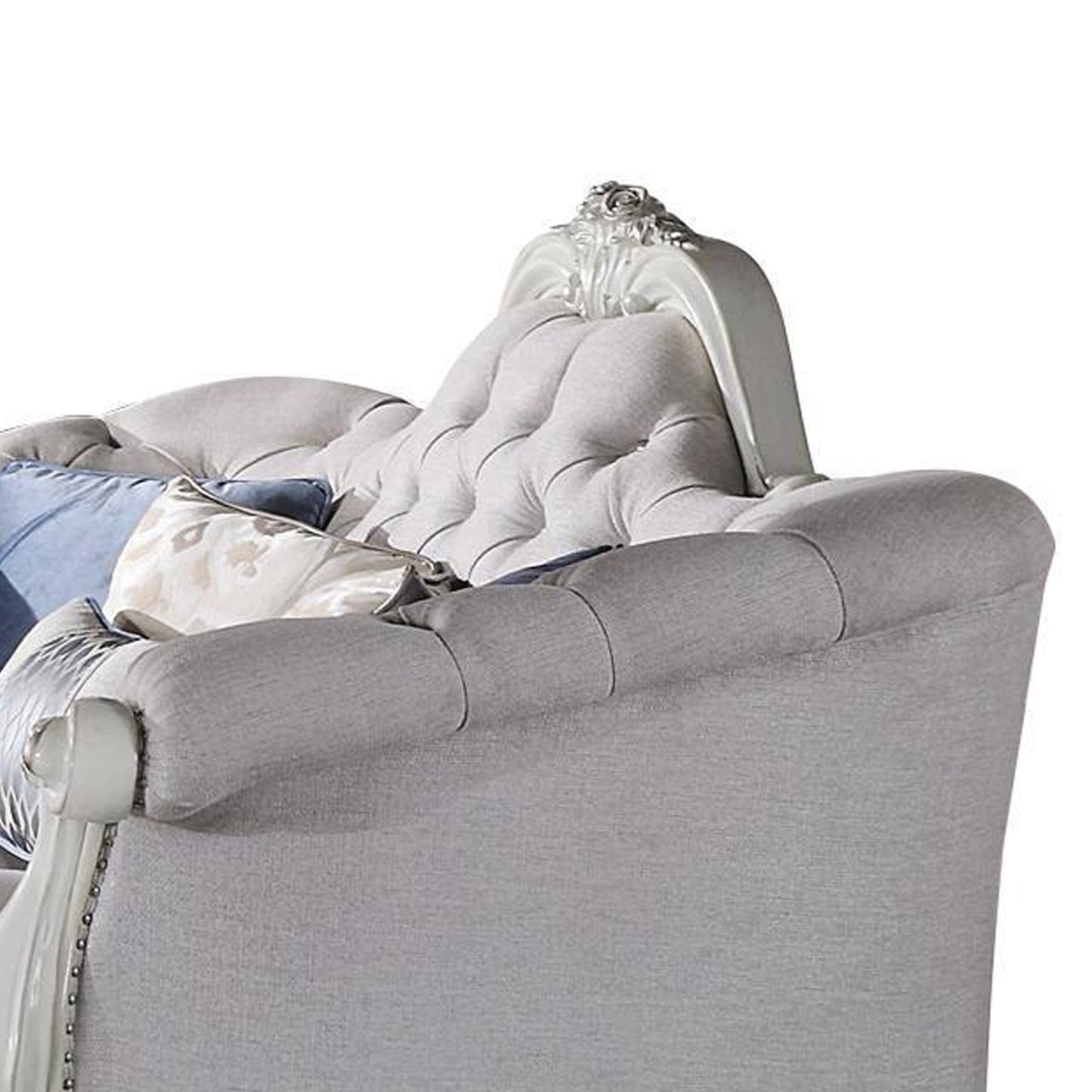 Ally Sofa, 7 Throw Pillows, Classical Bone White Faux Leather, 96 Inch