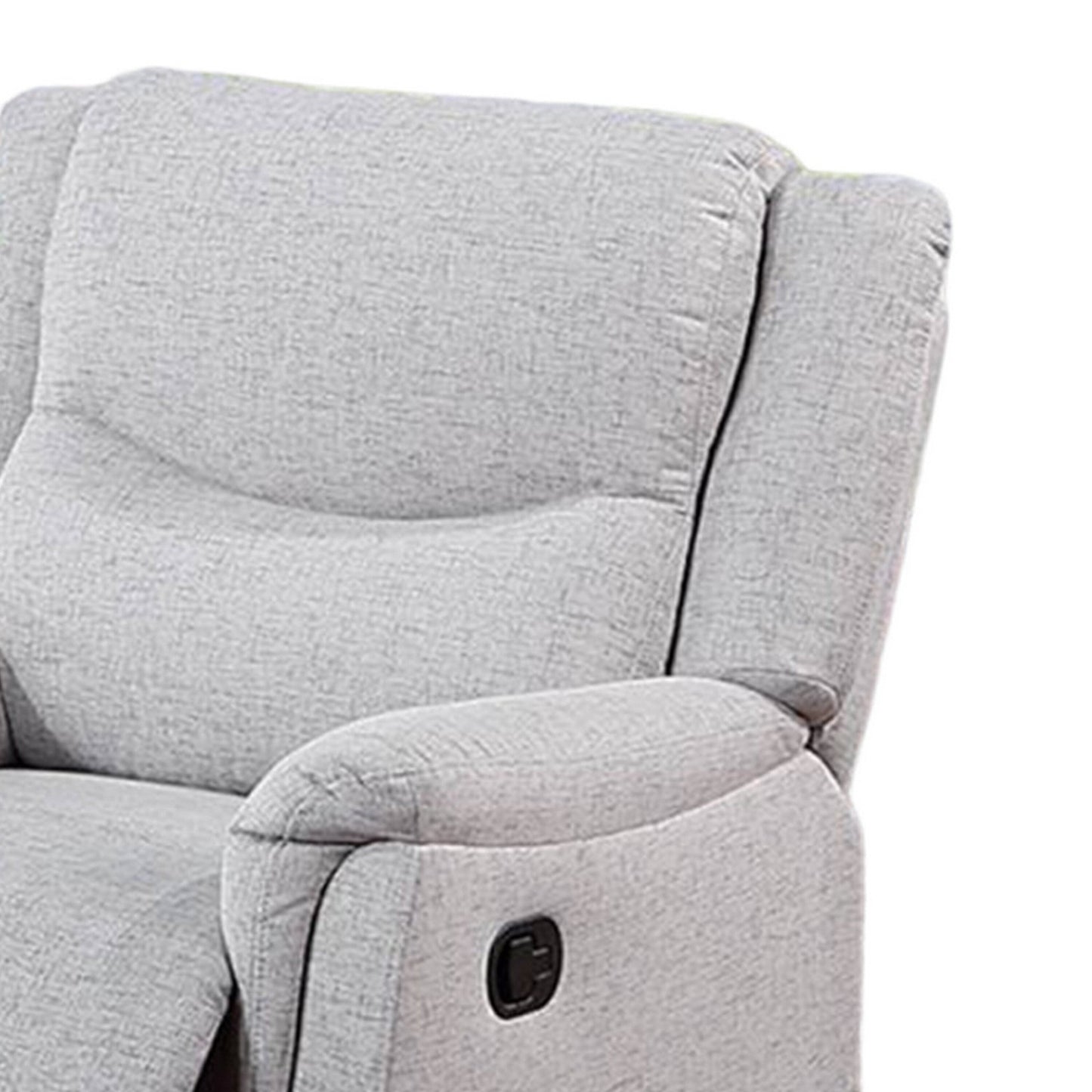Ammy Manual Recliner Chair, Pillow Arms, Solid Wood, White Faux Burlap