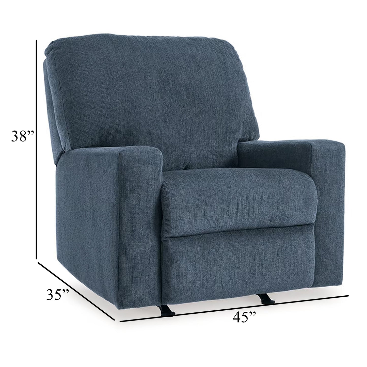Anise Manual Rocker Recliner Chair, Pull Tab, Navy Blue Polyester