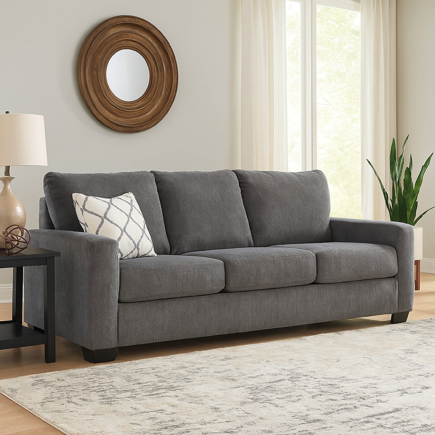 Anise Sofa Sleeper with Queen Size Pull Out Bed, Pewter Gray Polyester