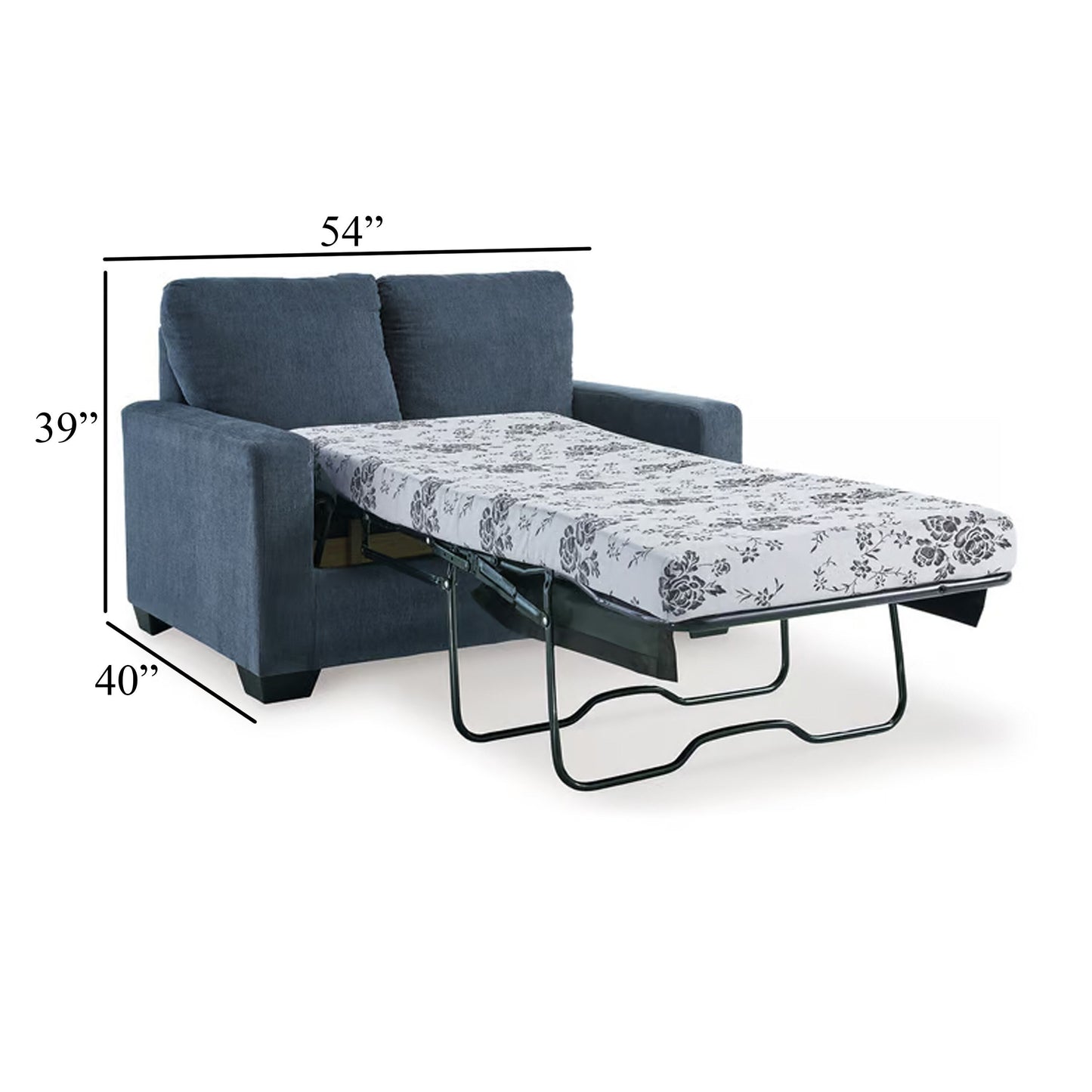 Anise Sofa Sleeper with Twin Size Pull Out Bed, Navy Blue Polyester