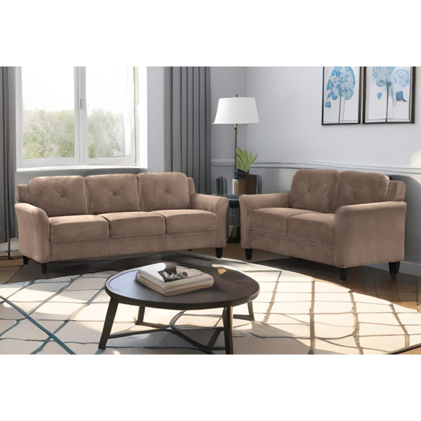 Antique Brown 74.9 Polyester 3-seater Sofa With Solid Wood Frame and High Elastic Sponges Cushion for Living Room