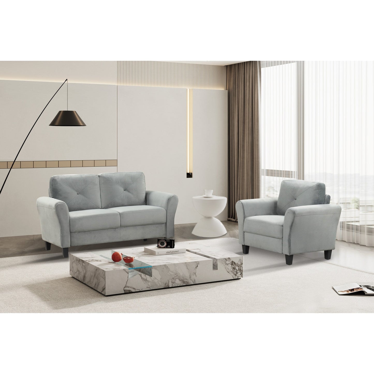 Antique Dark Grey 64.1 Polyester Loveseat Sofa With Solid Wood Frame and High Elastic Sponges Cushion for Living Room