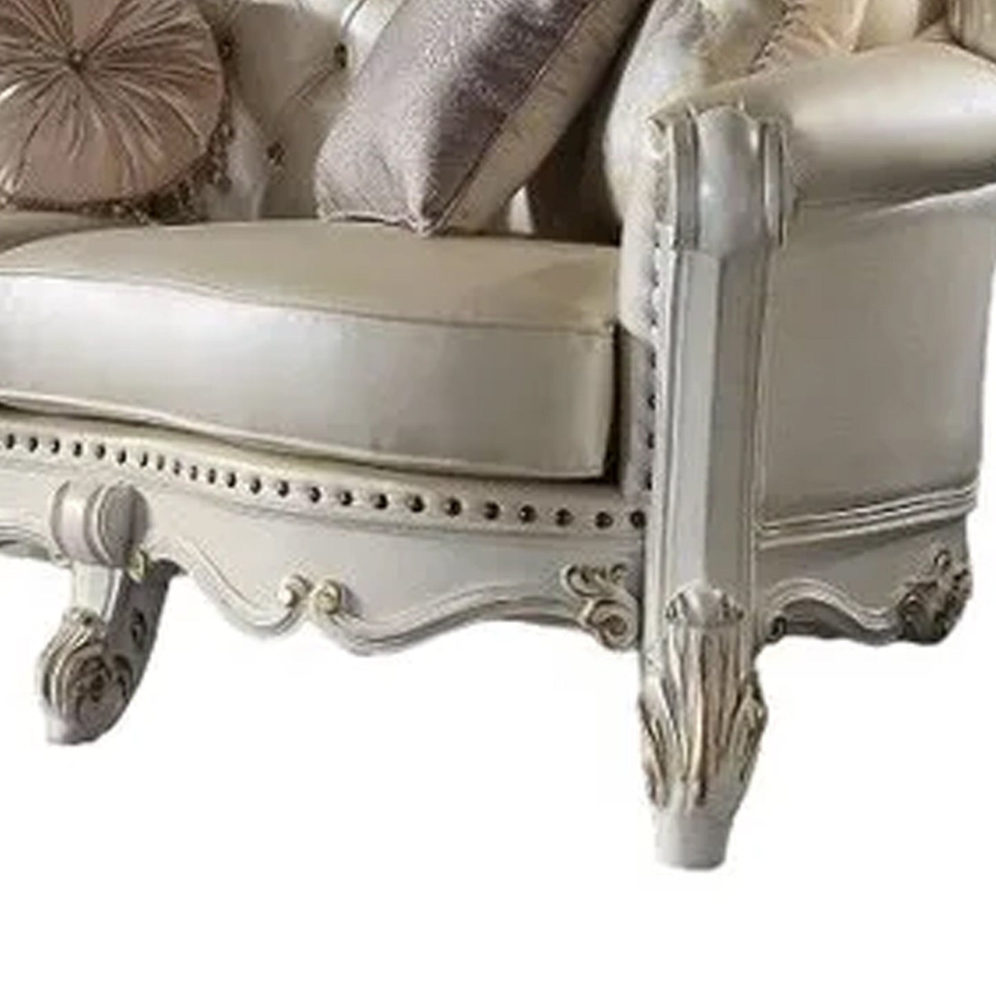 Antoine Oversized Sofa, Champagne Faux Leather, Pearl White, 113 Inch