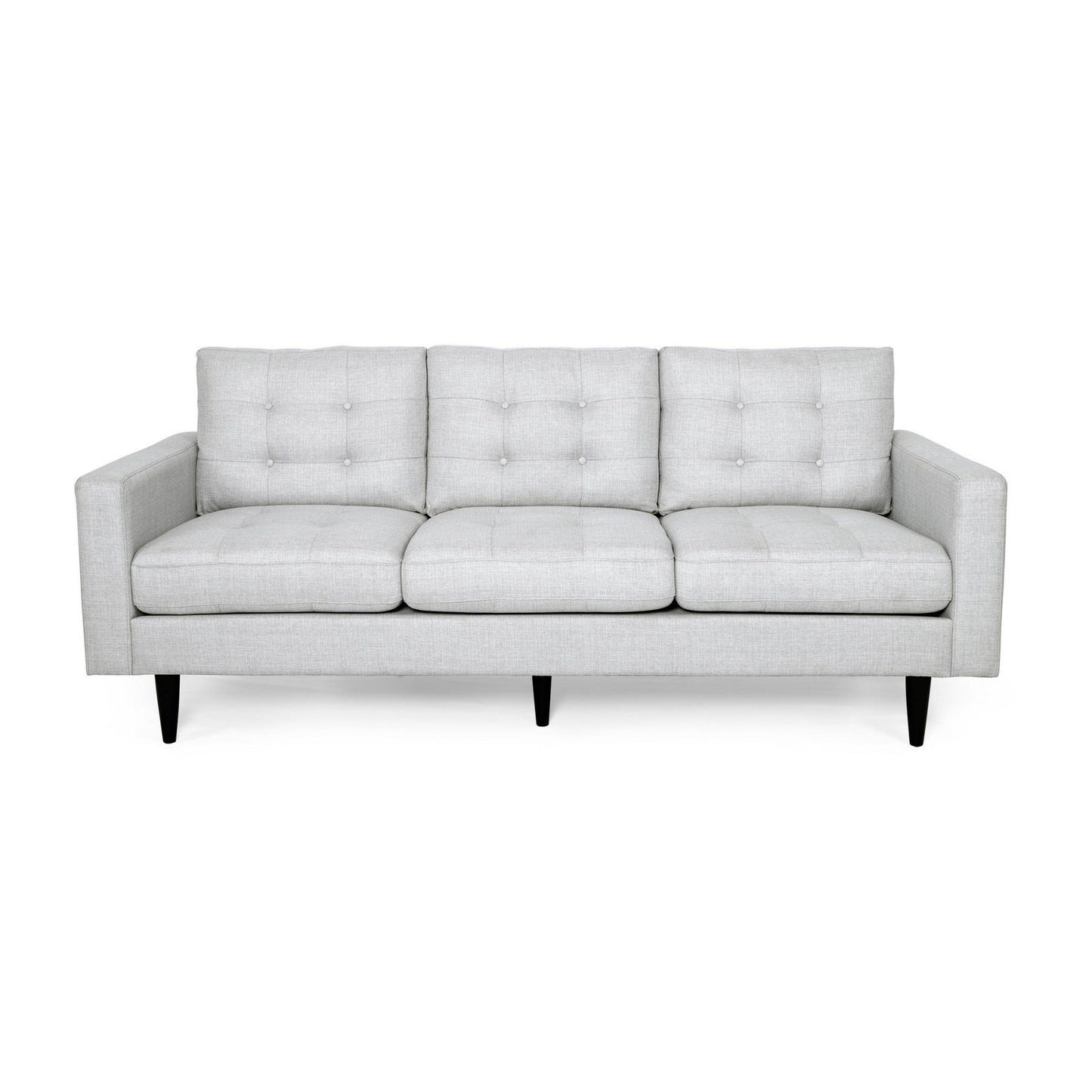 Apex Sofa, 3 Seater, 83 Inch, Modern Button Tufted, Light Gray Fabric