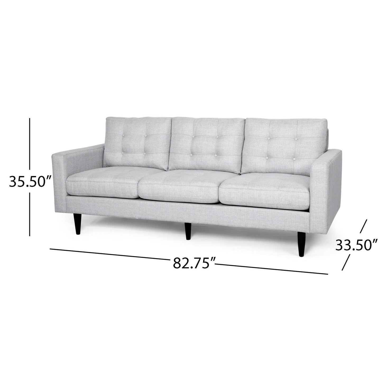 Apex Sofa, 3 Seater, 83 Inch, Modern Button Tufted, Light Gray Fabric