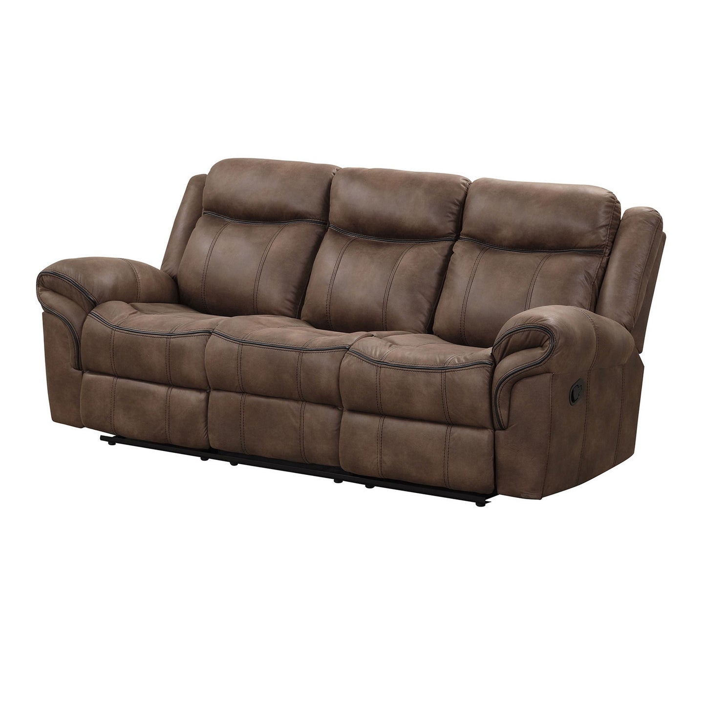 Arisa Sofa, Brown Faux Leather, Drop Down Table with Cupholders, 87 Inch