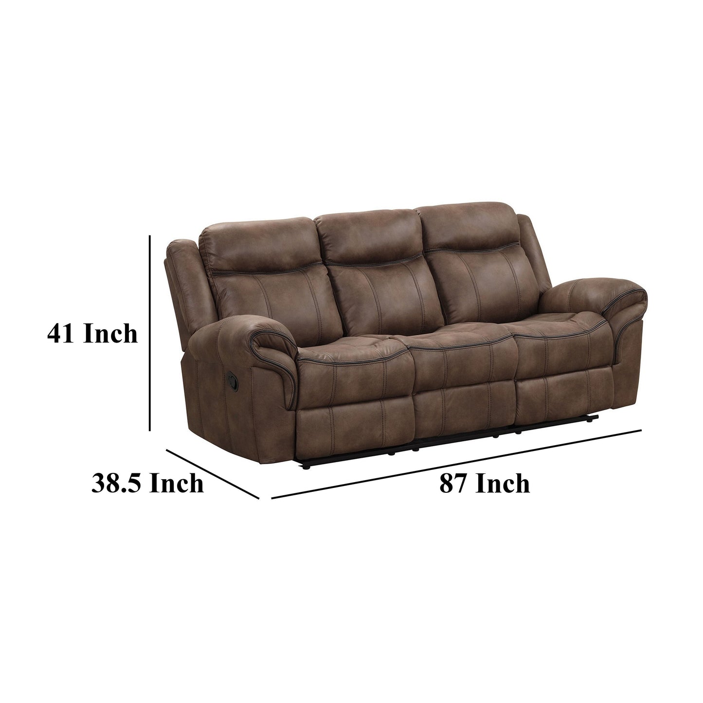 Arisa Sofa, Brown Faux Leather, Drop Down Table with Cupholders, 87 Inch