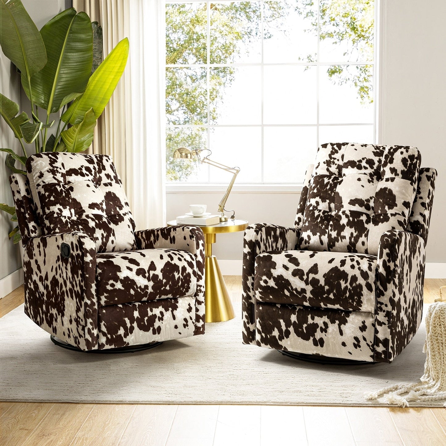 Arlette Floral Manual Swivel Recliner with Tufted Back Set of 2