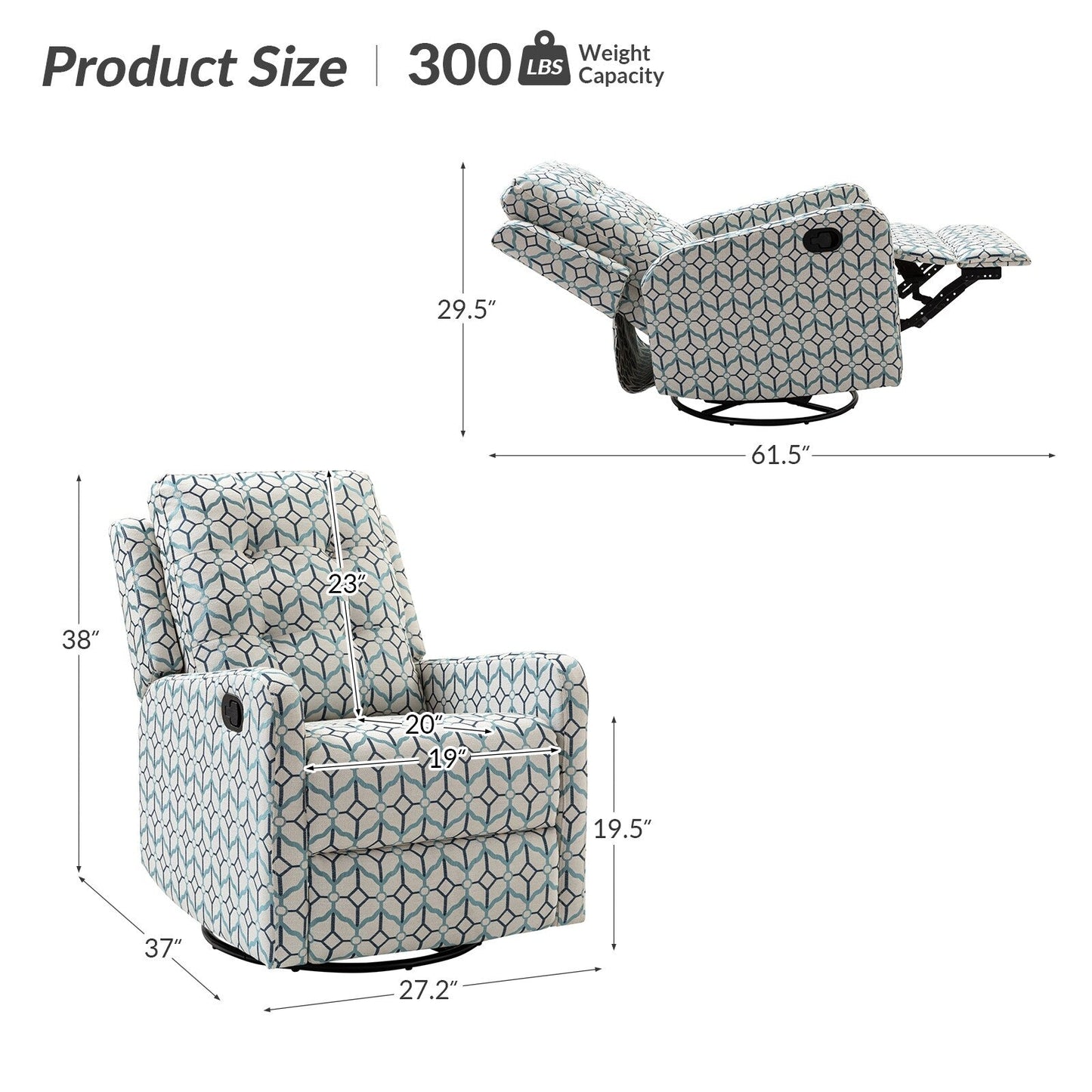 Arlette Floral Manual Swivel Recliner with Tufted Back Set of 2