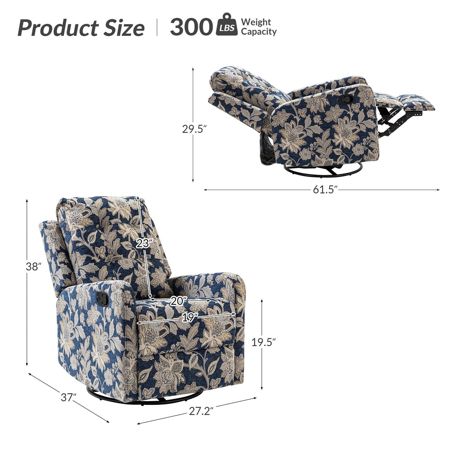 Arlette Floral Manual Swivel Recliner with Tufted Back Set of 2