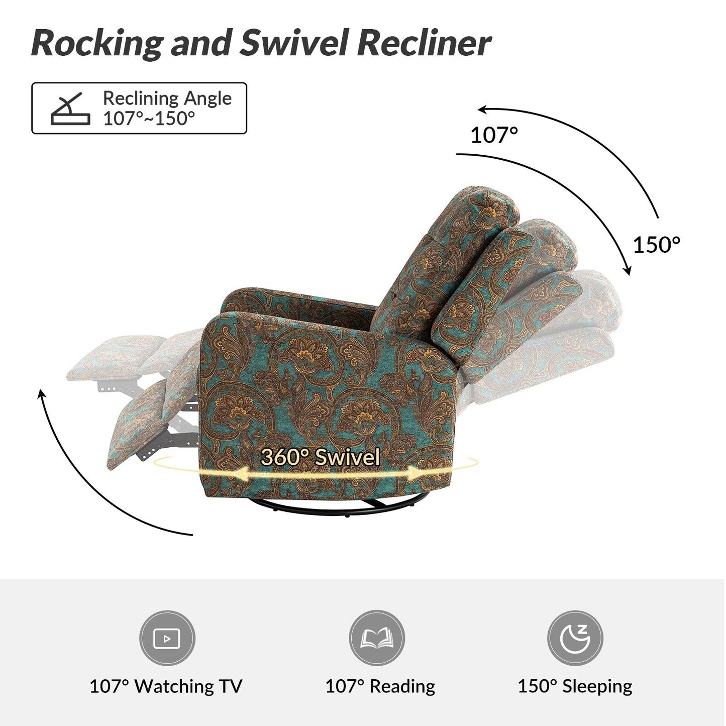 Arlette Floral Manual Swivel Recliner with Tufted Back Set of 2