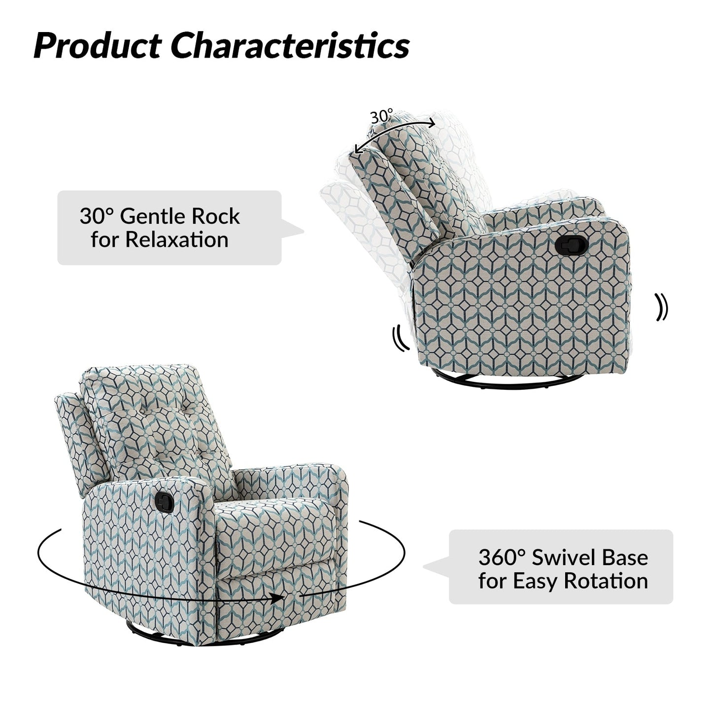 Arlette Floral Manual Swivel Recliner with Tufted Back Set of 2