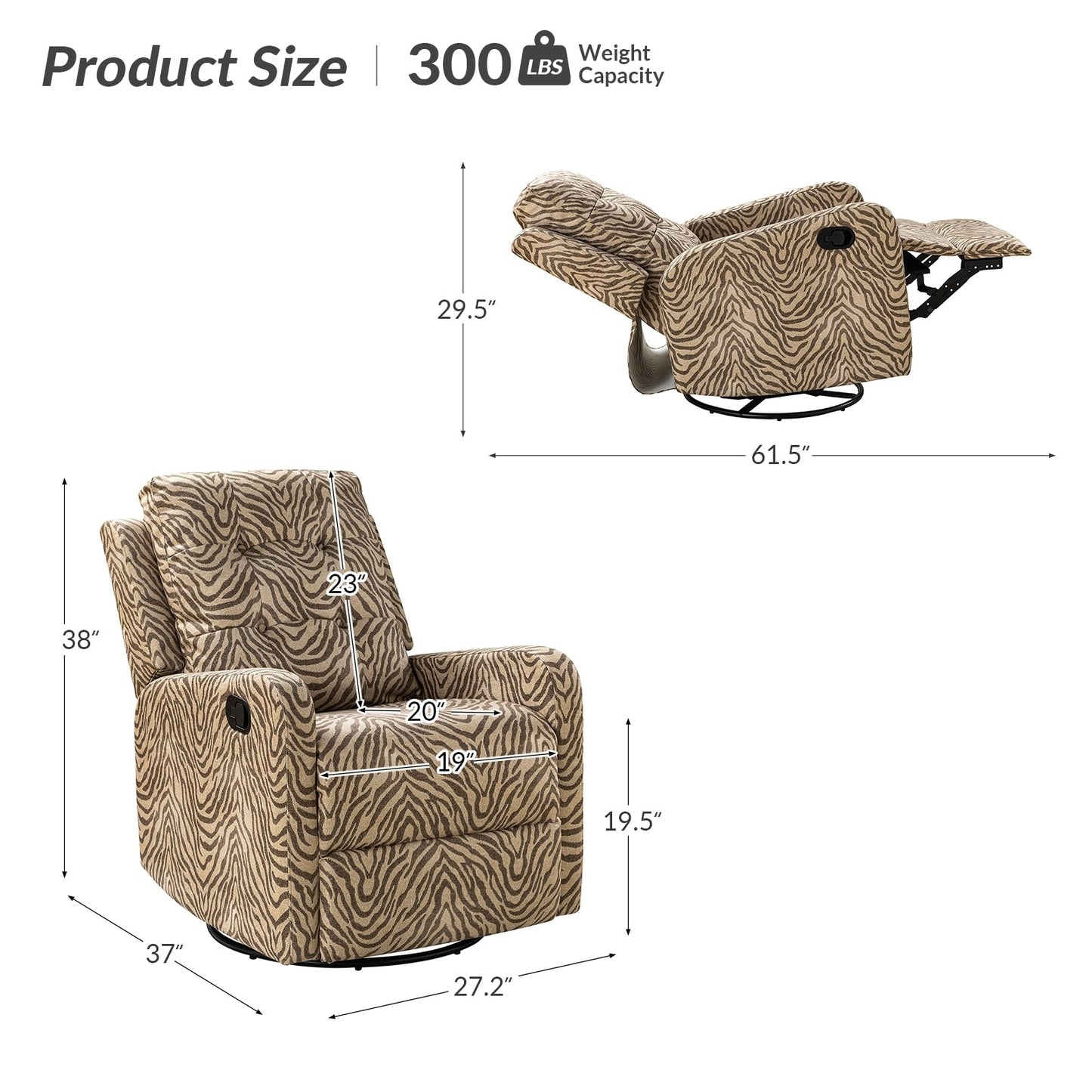 Arlette Floral Manual Swivel Recliner with Tufted Back Set of 2