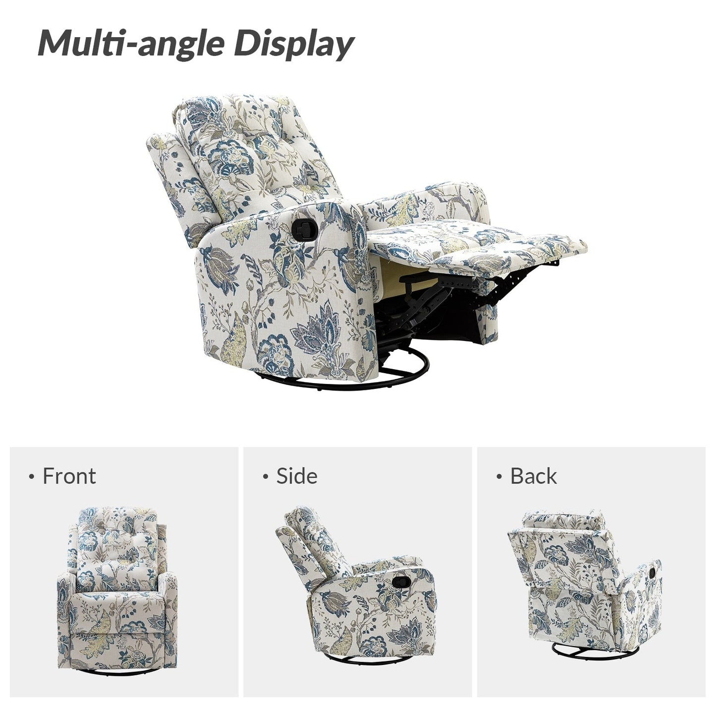 Arlette Floral Manual Swivel Recliner with Tufted Back Set of 2