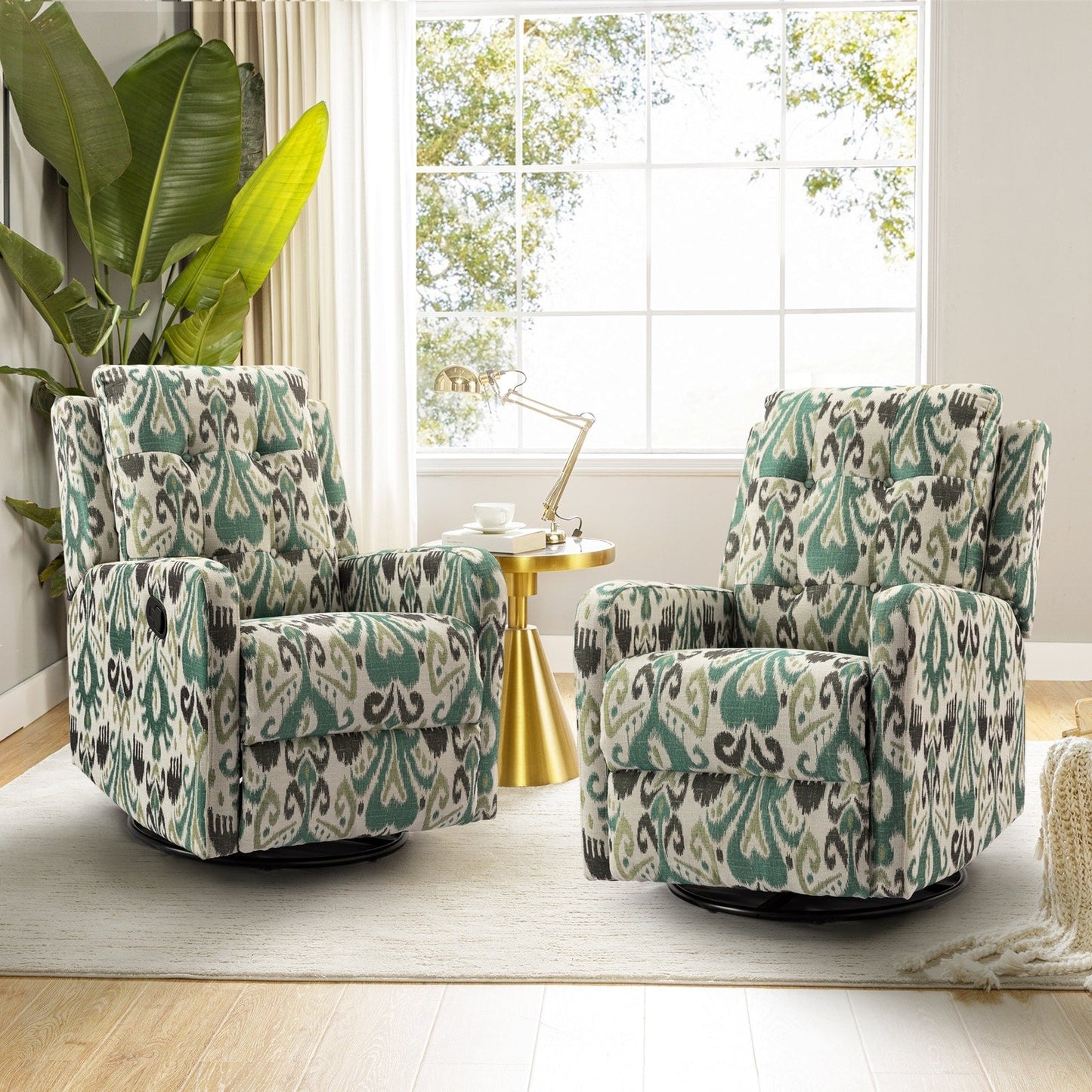 Arlette Floral Manual Swivel Recliner with Tufted Back Set of 2