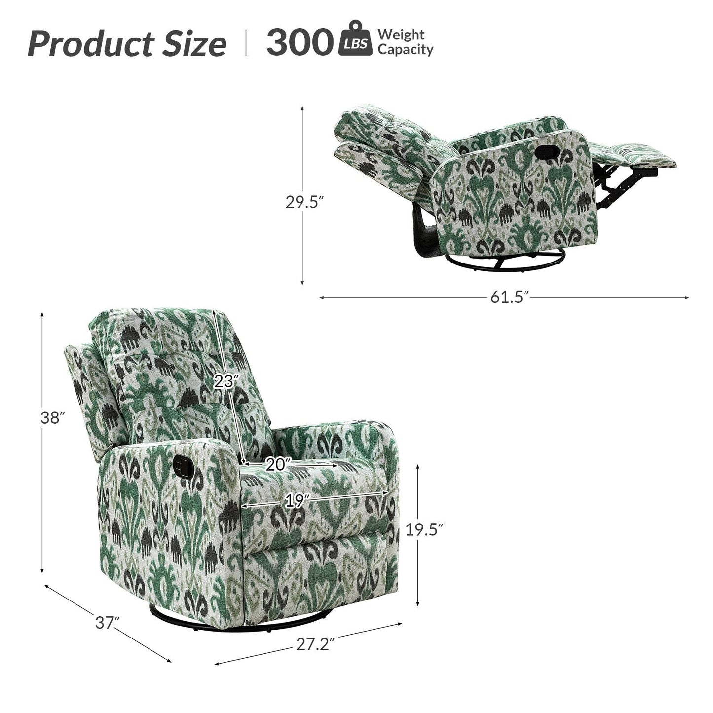 Arlette Floral Manual Swivel Recliner with Tufted Back Set of 2