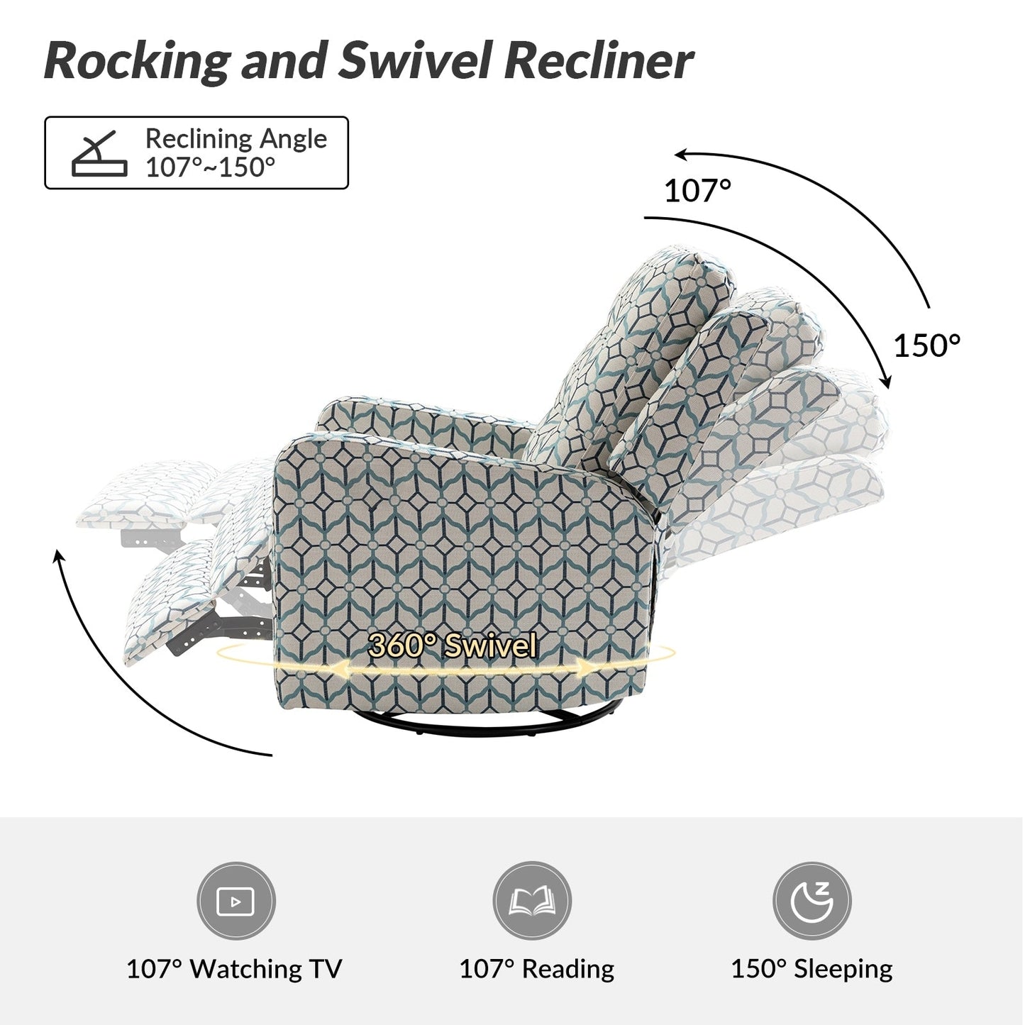 Arlette Floral Manual Swivel Recliner with Tufted Back Set of 2
