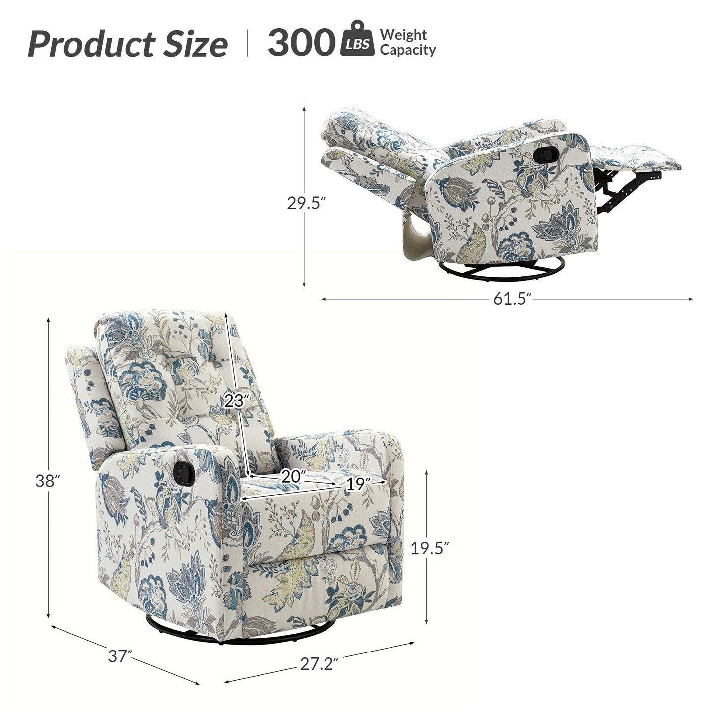 Arlette Floral Manual Swivel Recliner with Tufted Back Set of 2