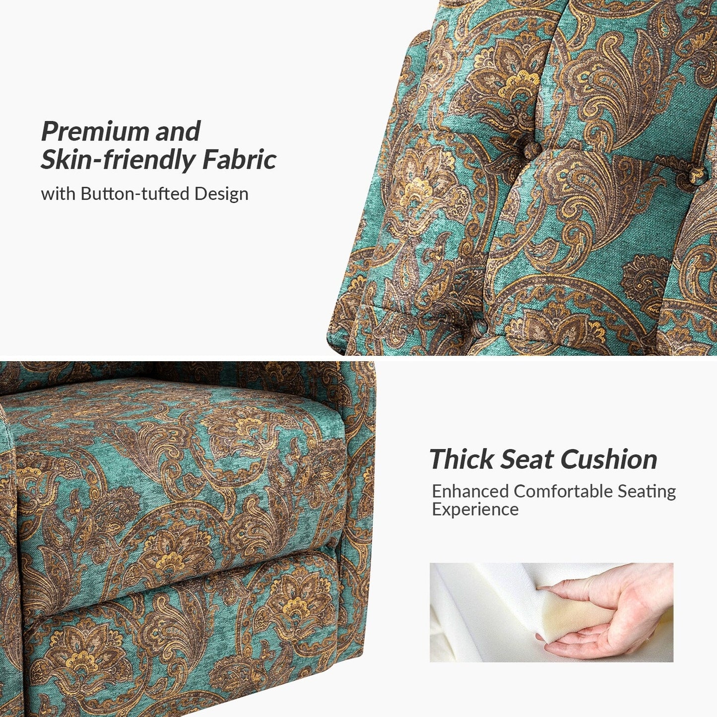 Arlette Floral Manual Swivel Recliner with Tufted Back Set of 2