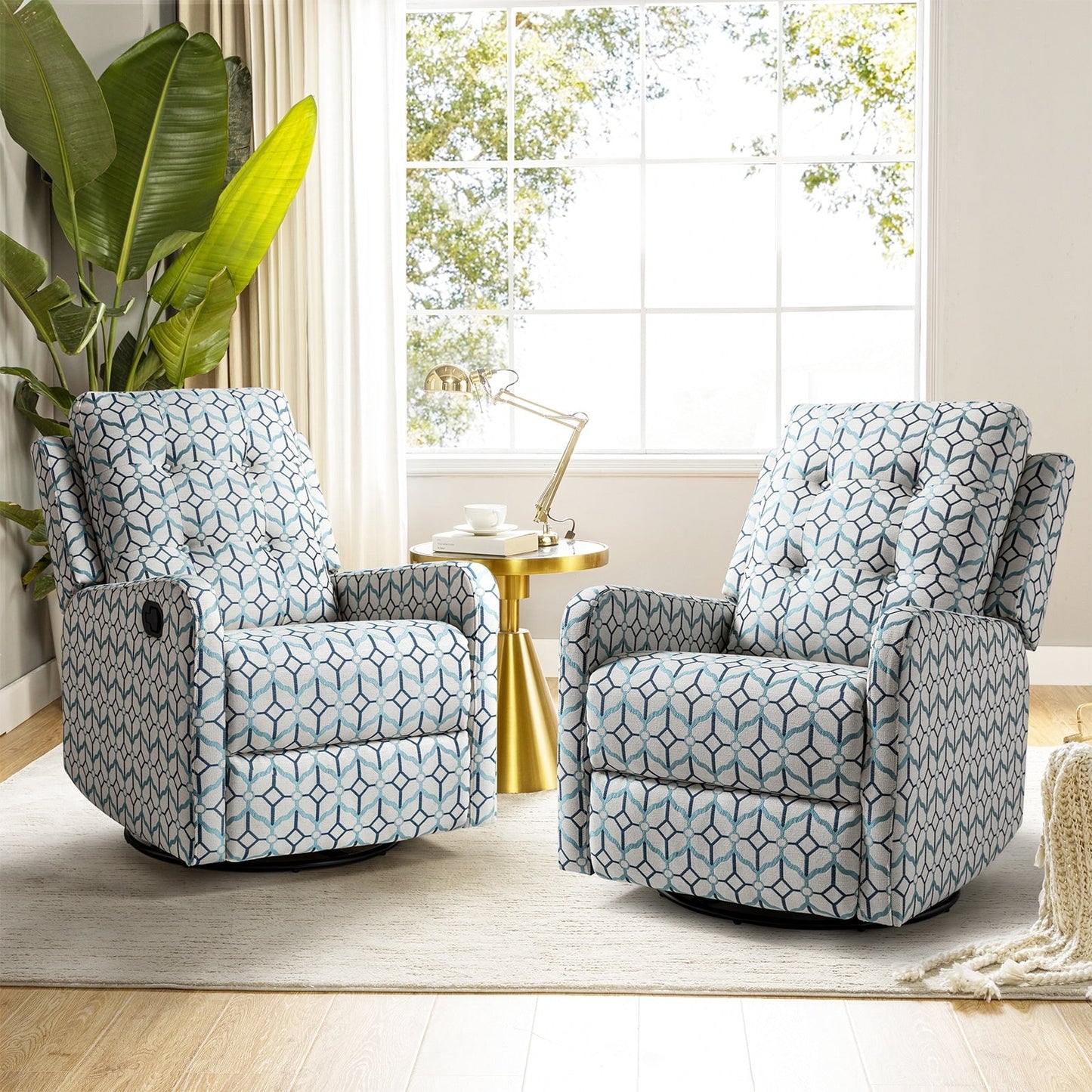 Arlette Floral Manual Swivel Recliner with Tufted Back Set of 2