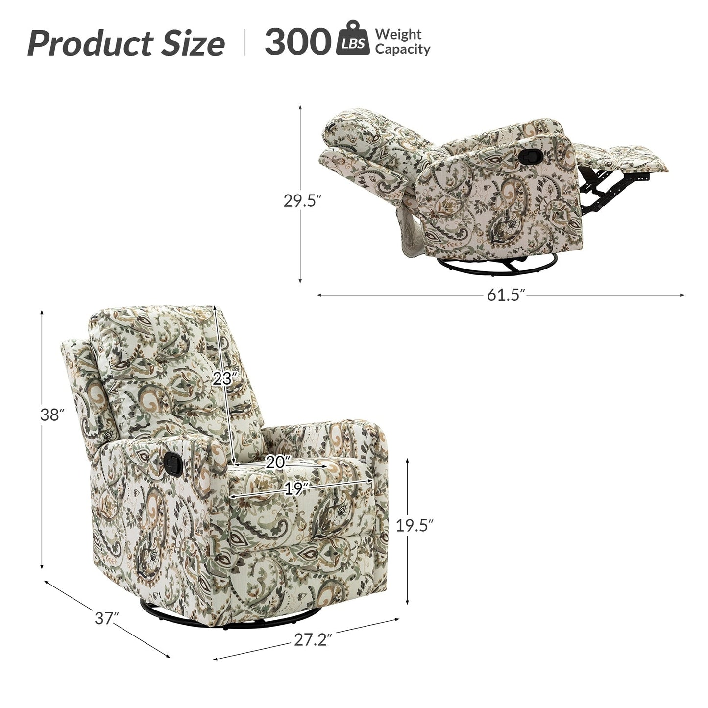 Arlette Floral Manual Swivel Recliner with Tufted Back Set of 2