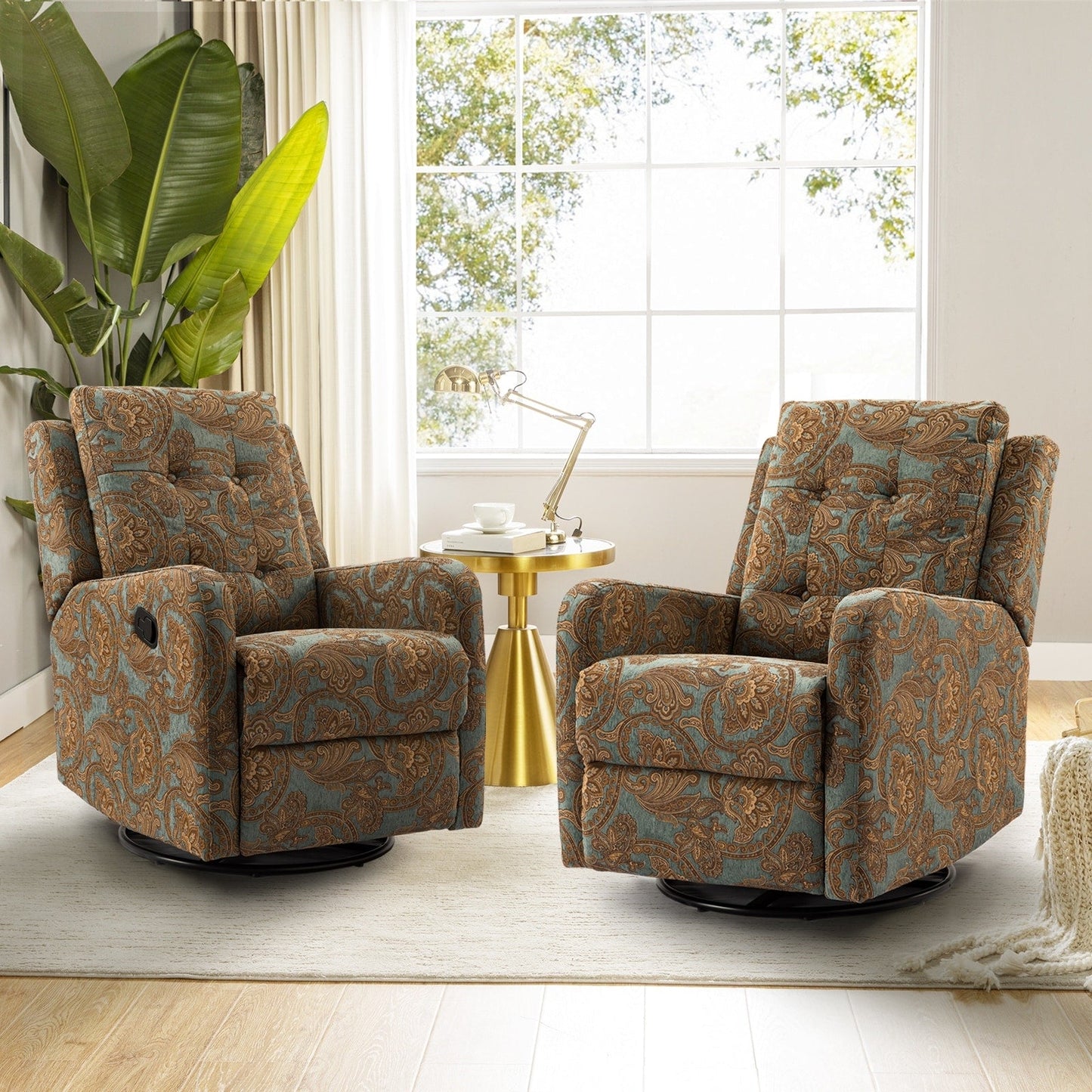 Arlette Floral Manual Swivel Recliner with Tufted Back Set of 2