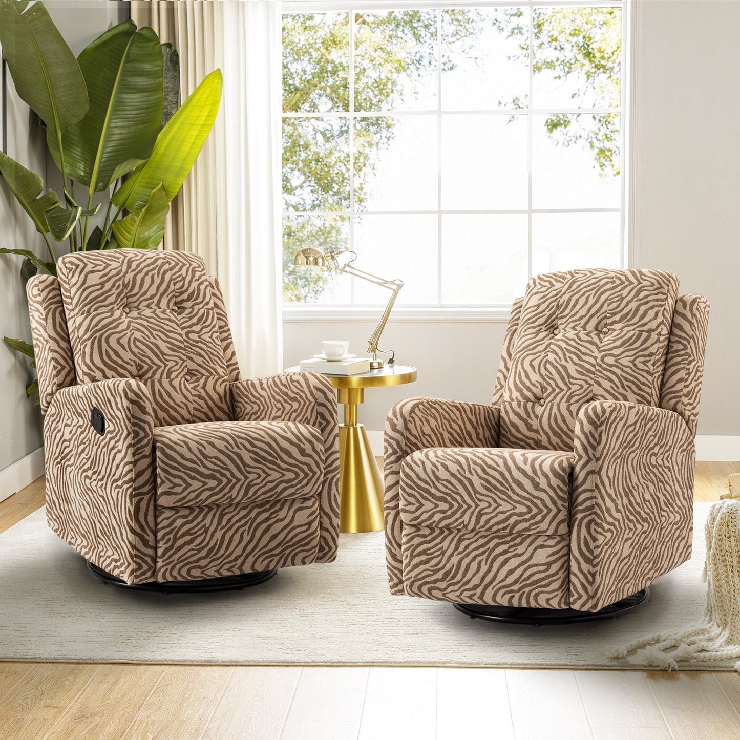 Arlette Floral Manual Swivel Recliner with Tufted Back Set of 2