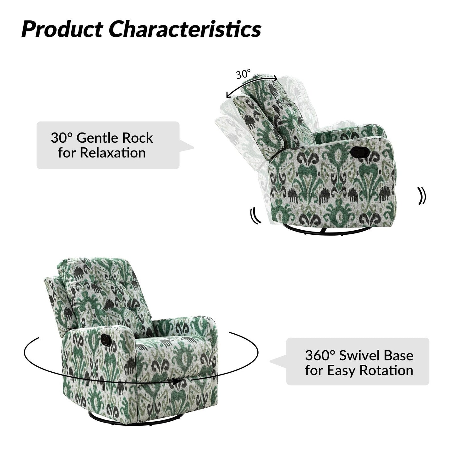 Arlette Floral Manual Swivel Recliner with Tufted Back Set of 2